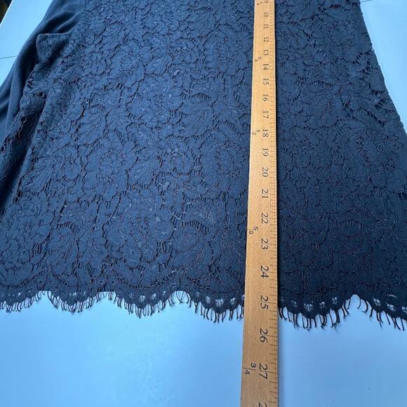 Garnet Hill Top Womens Large Black Lace 3/4 Sleeve Neutral Party Holiday Stretch - Picture 9 of 11